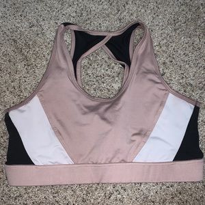 Black, white, and beige sports bra